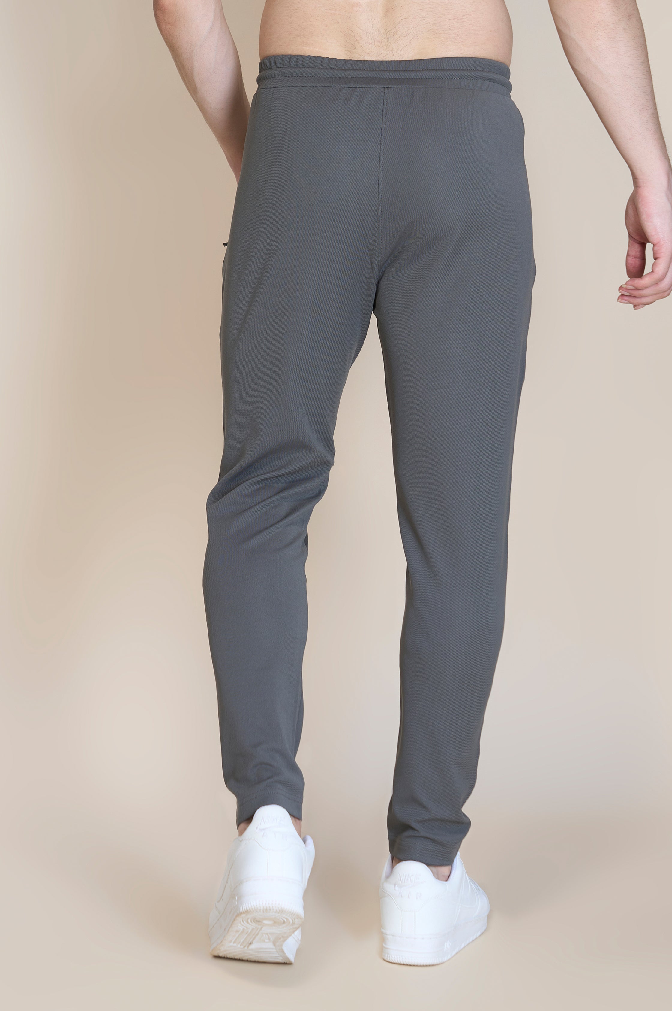 Gym Slim Fit Elastic Waist Lightweight Twill Track Pant - Smoke Grey