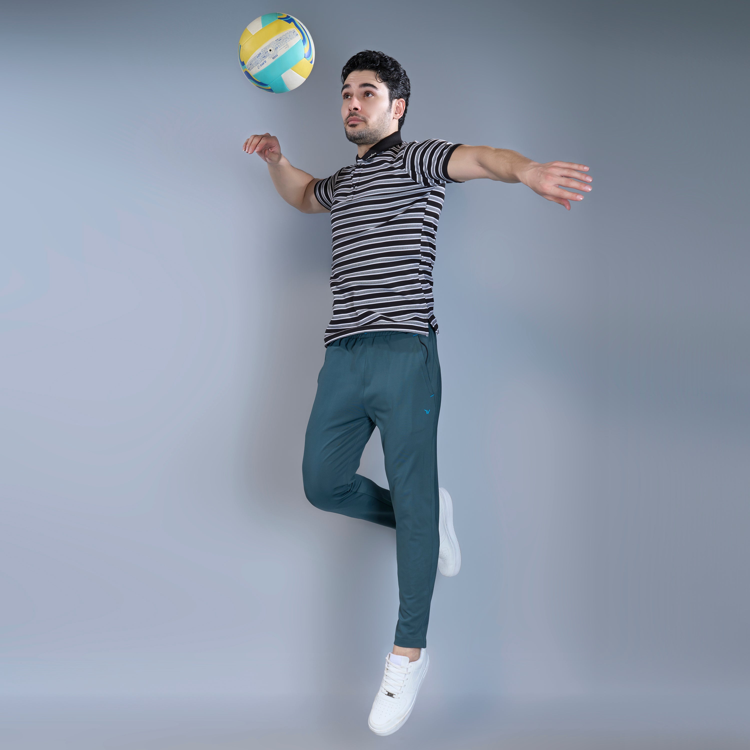 WEWOK Men Striped Regular Fit Half Sleeve Polo Neck Black T-Shirt