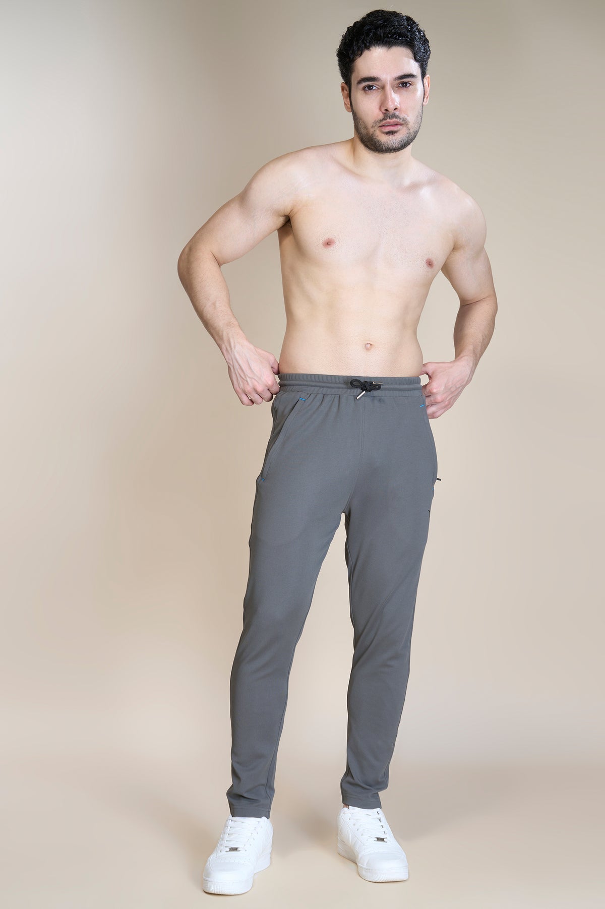 Gym Slim Fit Elastic Waist Lightweight Twill Track Pant - Smoke Grey