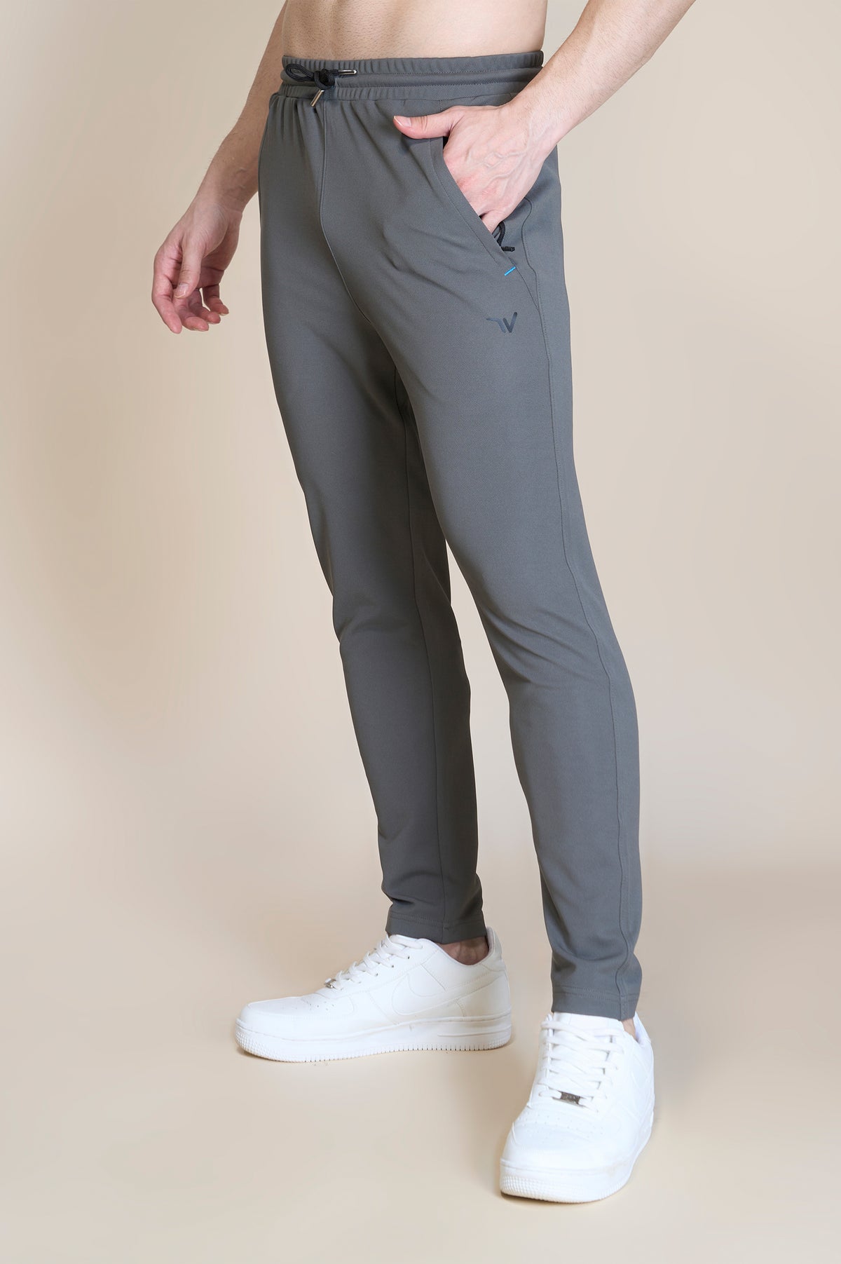Gym Slim Fit Elastic Waist Lightweight Twill Track Pant - Smoke Grey