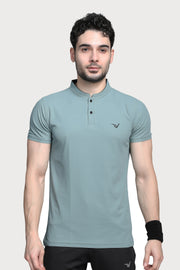 WEWOK men's Mandarin collar sports T-shirt in ocean blue