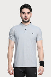 WEWOK men's Mandarin collar sports T-shirt in light grey