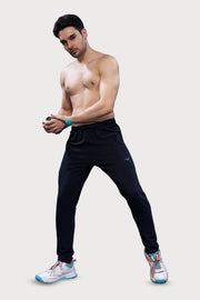 WEWOK men's tapered fitness track pants in navy blue