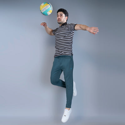 WEWOK Men Striped Regular Fit Half Sleeve Polo Neck Black T-Shirt