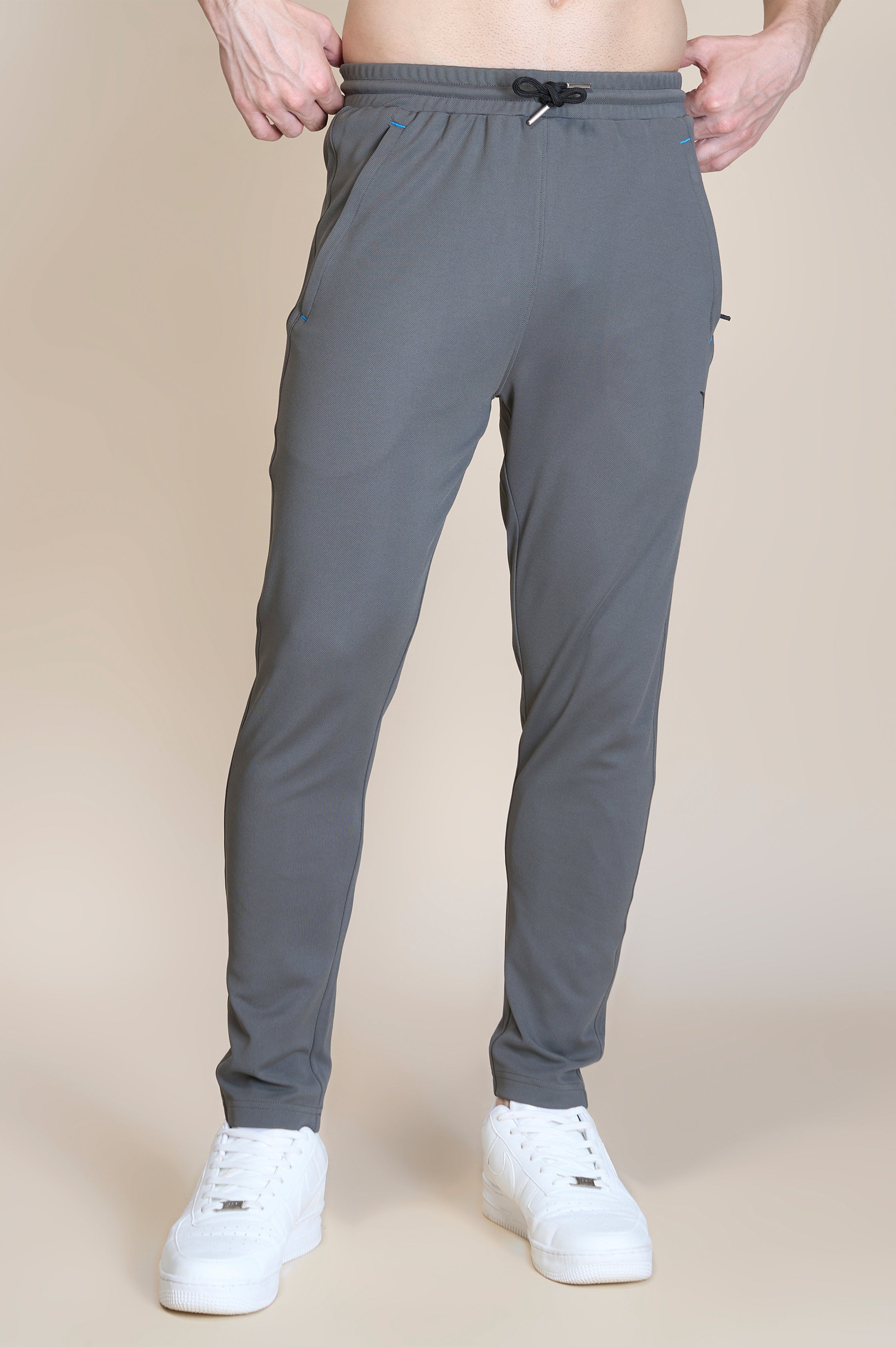 Gym Slim Fit Elastic Waist Lightweight Twill Track Pant -  Smoke Grey