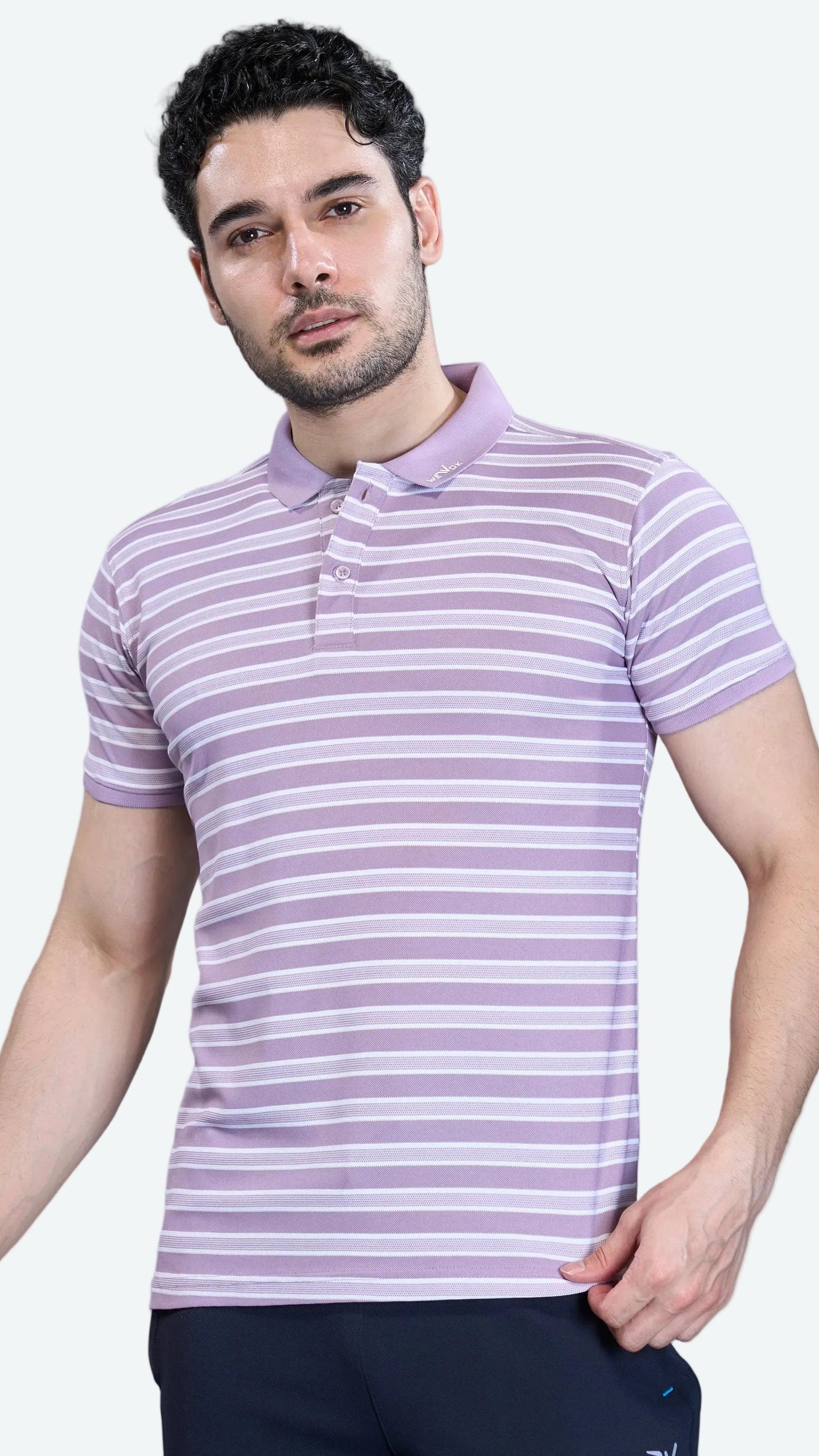 WEWOK men's lavender striped polo T-shirt