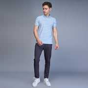 WEWOK men's sky blue striped polo T-shirt