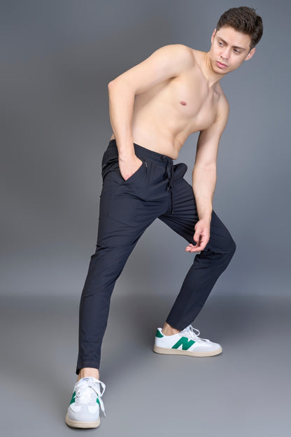 Navy Blue Paper Lycra Trackpant For Men