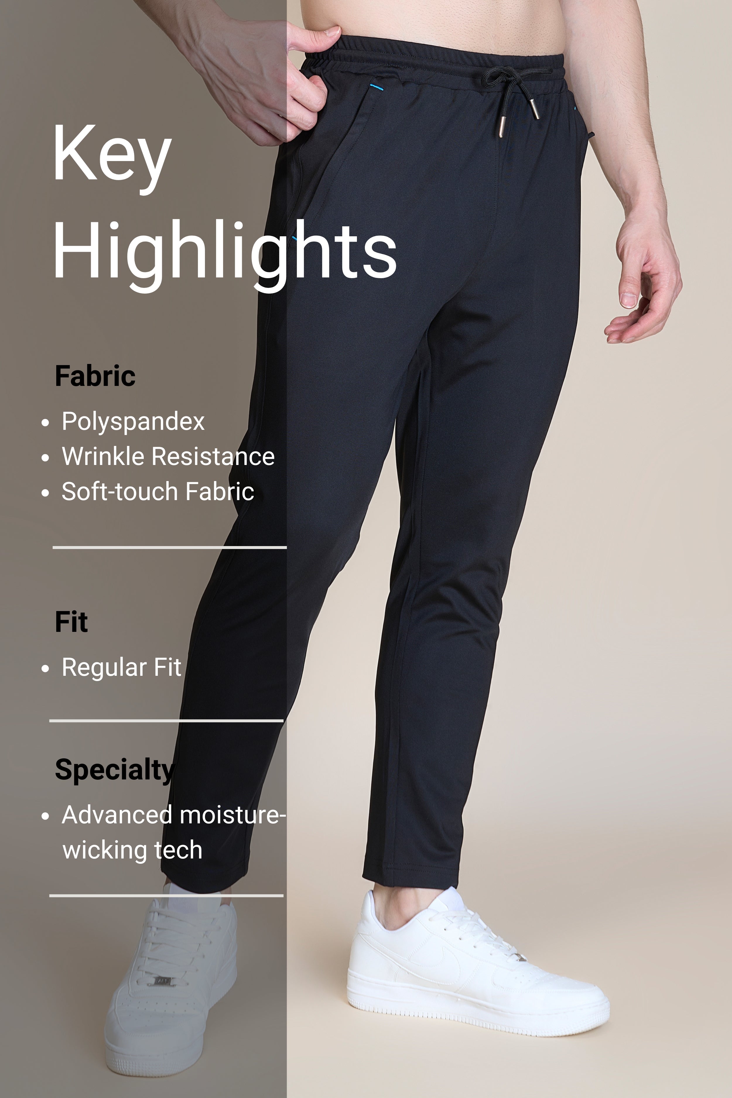 Stretch Fit TrackPant – Black – Slim Tapered Gym Bottoms